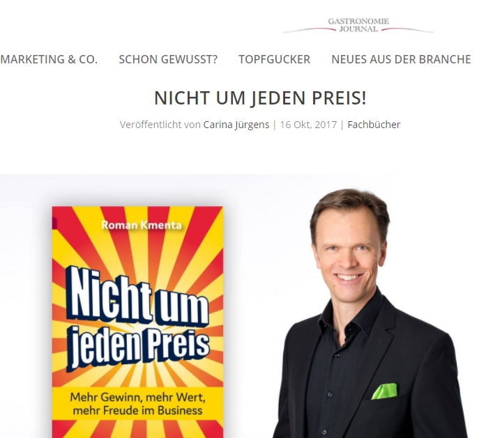 Buchtipp - Nicht um jeden Preis - Gastronomie Journal - Mag. Roman Kmenta - Autor und Keynote Speaker