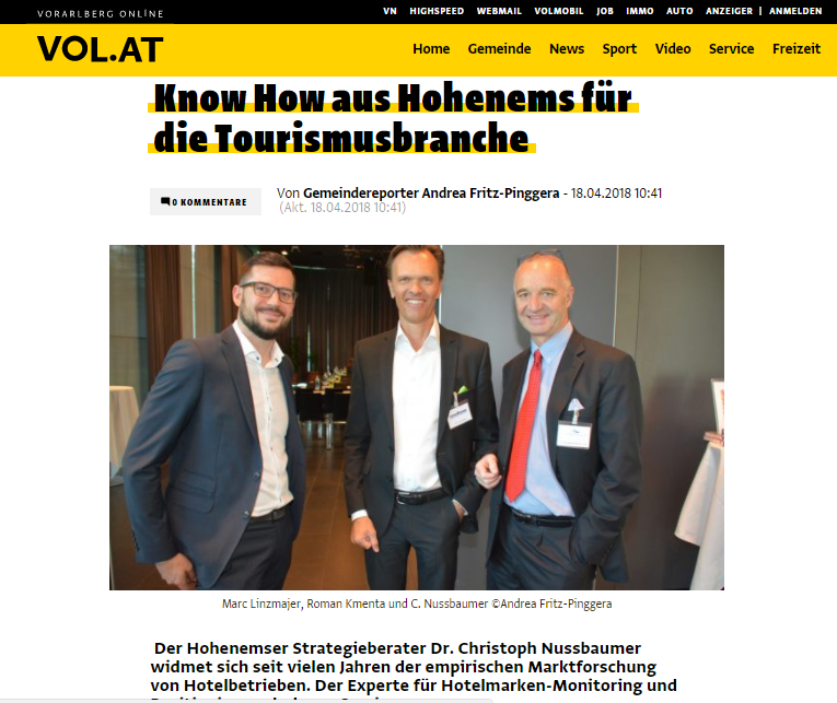 Know How aus Hohenems für die Tourismusbranche - Power Pricing im Tourismus beim 11. Hotelseminar in Igls mit Keynote Speaker Mag. Roman Kmenta - Vorarlberg online - VOL.AT - 04/2018 