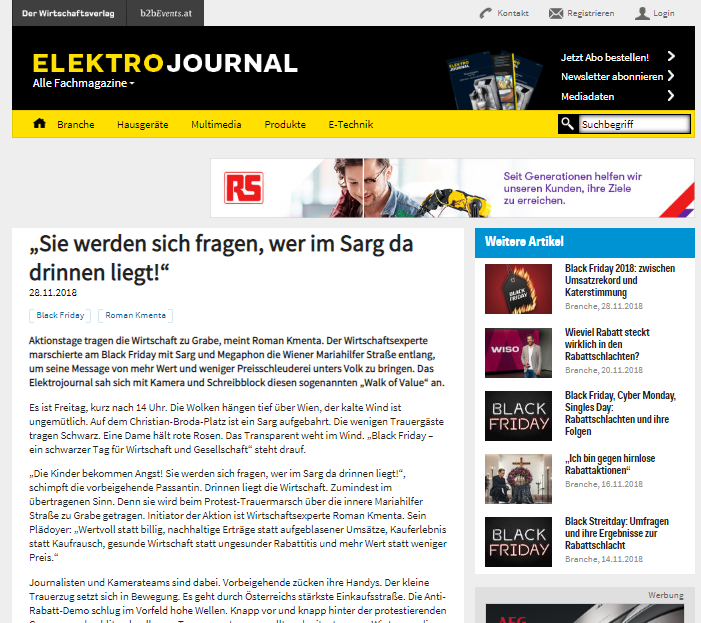Elektrojournal - Black Friday Berichterstattung - Wirtschaftsexperte Roman Kmenta
