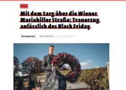 Mit dem Sarg über die Wiener Mariahilfer Straße: Trauerzug anlässlich des Black Friday - VIENNA.AT - Roman Kmenta - Preisexperte