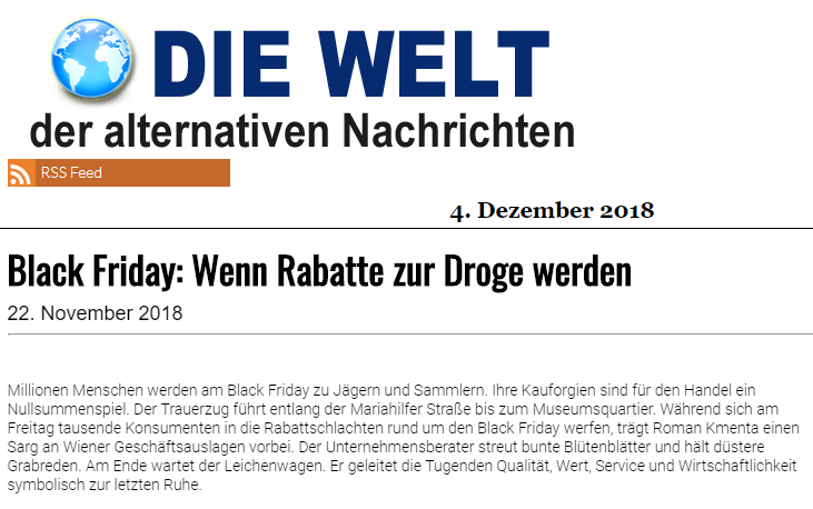 Black Friday - Wenn Rabatte zur Droge werden - Die Welt der alternativen Nachrichten - Trauerzug von Preisexperten Mag. Roman Kmenta 