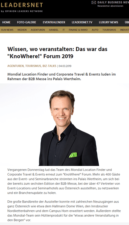 KnoWhere! Forum 2019 mit Keynote Speaker Mag. Roman Kmenta - Leadersnet 03/2019