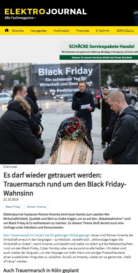 Trauermarsch rund um den Black Friday-Wahnsinn - Roman Kmenta - Beitrag bei Elektrojournal 10/2019