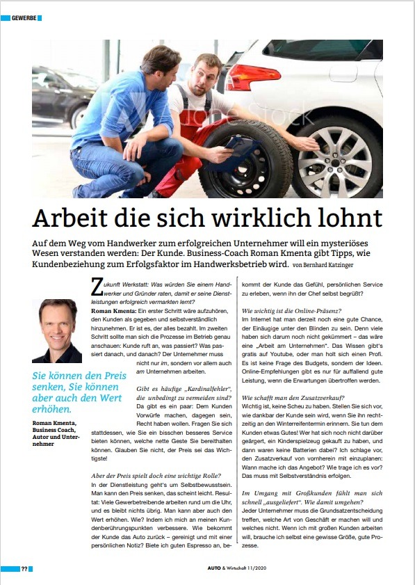 Arbeit die sich wirklich lohnt - Auto & Wirtschaft 11-2020 - Interview mit Mag. Roman Kmenta - Autor und Vortragsredner